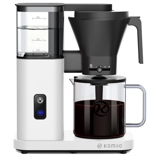 Kismile 8-Cup Drip Coffee Maker,SCA-Certified,Rapid Heating System for Seconds Brewing,Automatic Pour Over Coffee Machine,Detachable Water Tank,Deep Cold Brew & Keep Warm 40 Min, Easy to Clean (White)