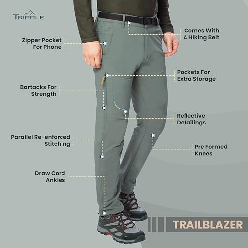 Image of TRIPOLE Trailblazer Trekking and Hiking Pants and Cargo for Outdoors and Travelling (in, Alpha, M, Regular, Olive Green)