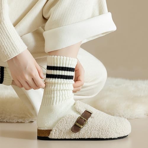 CHUNFO Womens Striped Slouch Warm Socks,Casual,Cashmere,Cotton,Cozy,Boot,Loafers,Crew Sock Size4.5-83