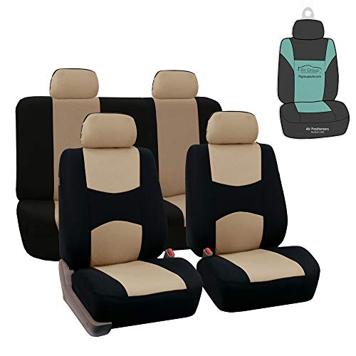 FH Group FB050115 Flat Cloth Seat Covers (Beige) Full Set with Gift – Universal Fit for Cars Truck - //coolthings.us