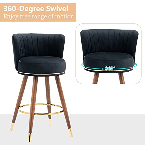 Gnixuu Bar Stools Set Of 4, 360 Degree Swivel Barstools, Modern Upholstered Counter Height Bar Stools With Back, 28 Inch Kitchen Island Bar Chair, Solid Wood Legs(Black) #TOP3