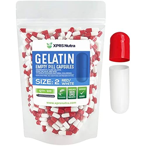 XPRS Nutra Size 2 Empty Capsules - 500 Count Empty Gelatin Capsules - Pills DIY Capsule Filling - Pure Bovine Pill Gel Caps for Do-It-Yourself Supplements (Red/White)