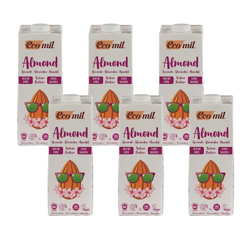 Ecomil - Bebida de Almendra con Proteína Ecológica, Leche Sin Lactosa Almendras, Sin Azúcar, Bebida Vegetal, Producto Ecológico - Pack 6 x 1L