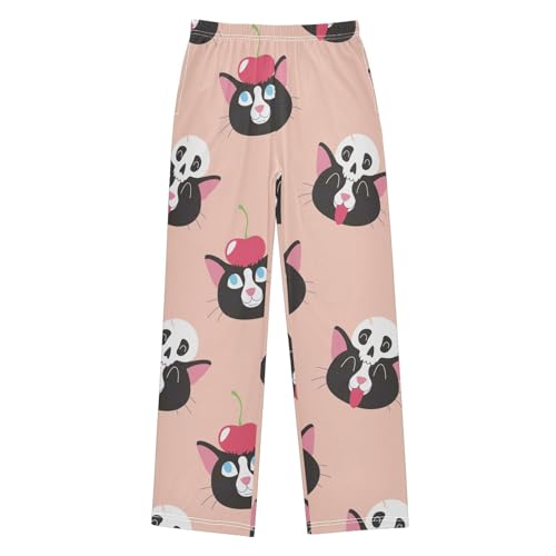 Black Cat Skull Boys Pants Boys Athletic Pants Long Pant for Boywith Pockets Wide-Leg Size 6-14Y