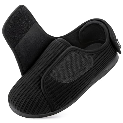 HomeTop Women's Adjustable Comfort Slippers with Memory Foam House Shoes Matt Black, 8 US