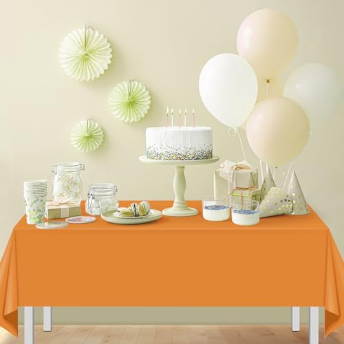 Image of 16 Pack Orange Plastic Tablecloth for Rectangle Tables, Premium Decorative Orange Disposable Table Cloths for Parties, Rectangle Party Table Cover for Birthday Fall Thanksgiving Graduation, 54x108Inch
