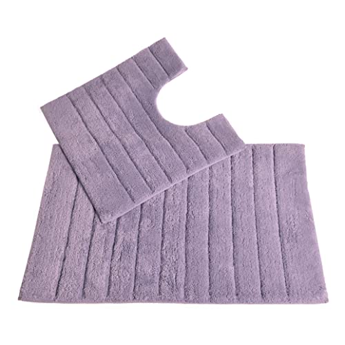 Allure Ribbed Design 2 Piece Bath and Pedestal Toilet Mat Set, 100% Cotton (Heather)