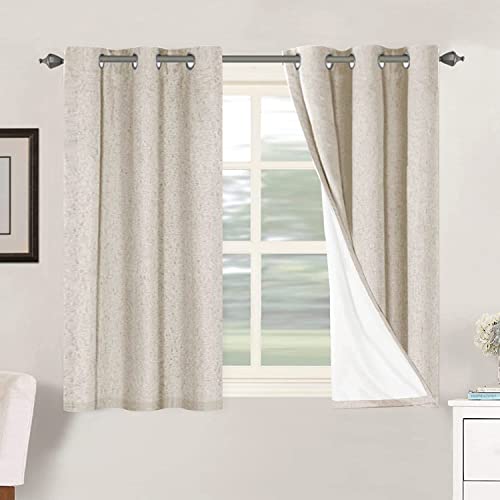 Image of H.VERSAILTEX Primitive Linen Curtains 100% Blackout Curtain Drapes Burlap Curtains with White Thermal Insulated Liner, Grommet Top Drapes Living Room /Bedroom (2 Panels, 42 x 45 Inch, Natural)