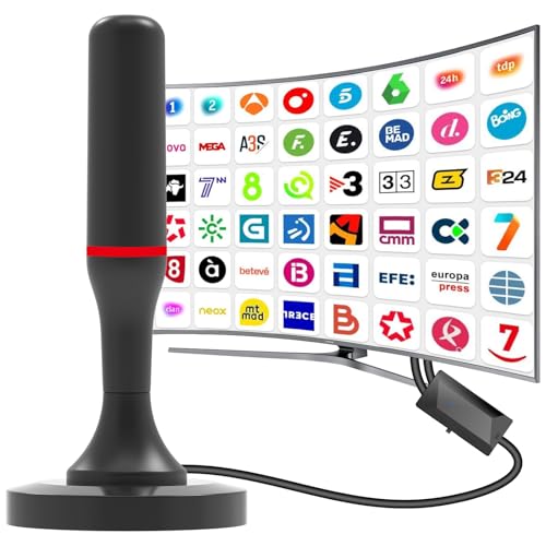 Antena TV Interior,Antena televisión Interior Potente 2026 con Base Magnética, 420 km de Largo Alcance y recepción remota de 360°,Compatible con Canales 4K/1080p/VHF/UHF DVB-T/T2 en Abierto
