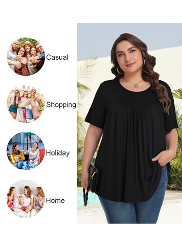 Image of Tencede Womens Plus Size Tops Tunic Short Sleeve Crew Neck Shirts Casual Soft Blouse 1X-5X