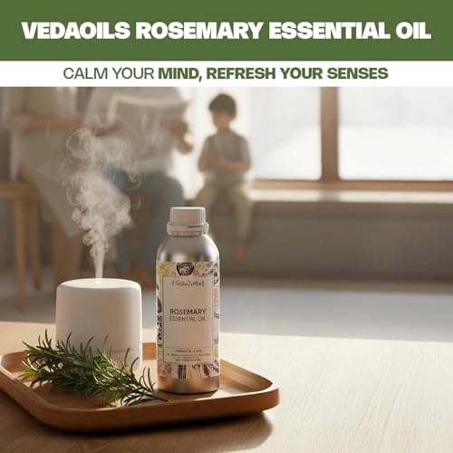 Image of VedaOils Rosemary Essential Oil for Hair Growth, Hair Fall Control and Scalp Nourishment, Skin Care | Clinically Tested Organic 100% Pure & Natural, Undiluted Steam Distilled, 100ml