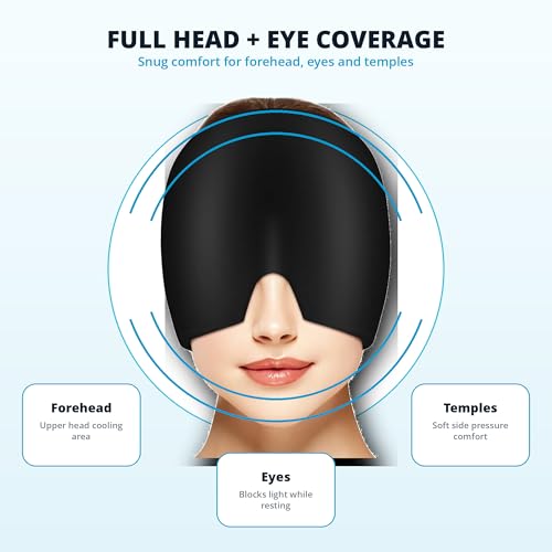 Image of Headache Relief Hat Migraine Cap, Wearable Migraine Mask Ice Head Wrap for Tension Headache, Puffy Eyes, Sinus Headache & Stress Relief Gel Cold Compress