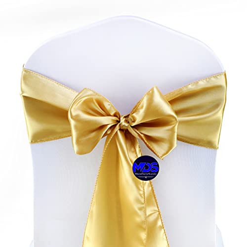 Mds Pack Of 50 Satin Chair Sashes Bow Sash For Wedding Events Supplies, Decorations For Birthday Parties, Graduations, Engagements, Chair Sashes Fit Folding And Banquets Chair Cover -Gold #TOP1