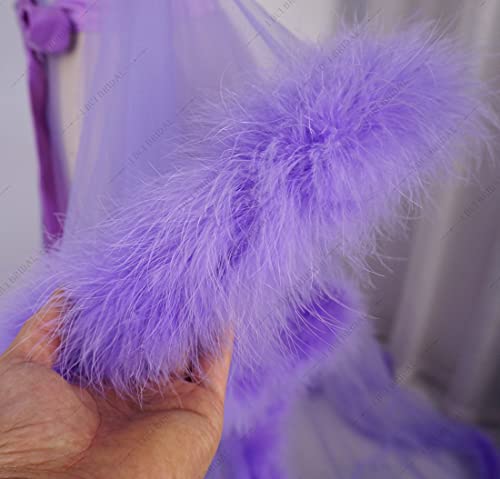 Old Hollywood Feather Bridal Robe Tulle Illusion Long Wedding Scarf New Custom Made (Purple, M) #TOP5