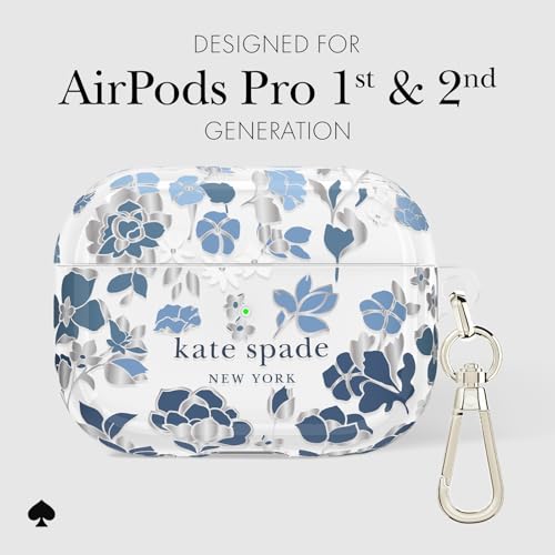 Image of kate spade new york AirPods Pro Protective Case with Keychain Ring - Flowerbed Blue, Compatible with AirPods Pro 2nd / 1st Generation
