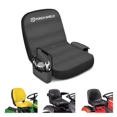 Porch Shield Tractor Seat Cover Waterproof Riding Lawn Mower Seat Cover with Pocket Buffer Base Up to 15 Black & Gray Medium