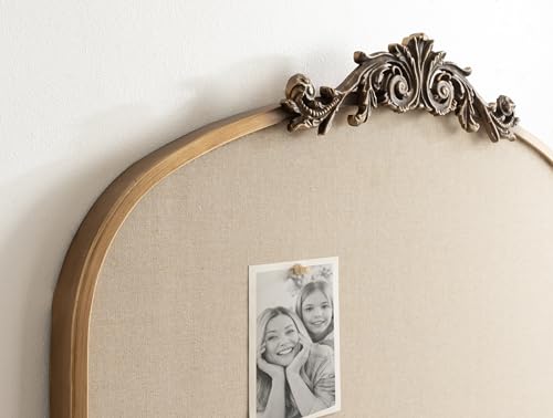 Image of Kate and Laurel Arendahl Wide Decorative Arch Pinboard; 30 x 24; Gold; Framed Arched Ornate Vintage Cork Board for Use as Motivational Vision Board or Wall Organizer