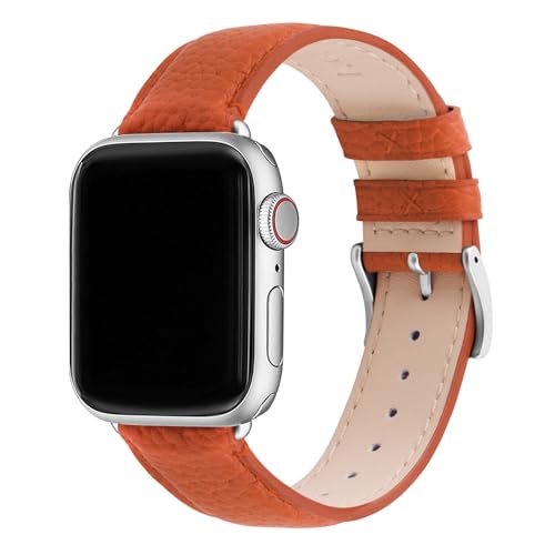 Bracelet Apple Watch cuir femme confortable anti irritation iWatch 42mm 41mm 40mm orange boucle