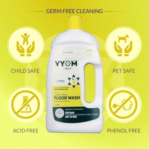Image of Vyom India Lemongrass & Cedarwood Floor Wash 1 Ltr Pack of 2 | Natural Disinfectant & Deodorizer | Plant-Based, Non-Toxic, Eco-Friendly Floor Cleaner