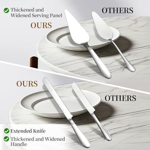 Cake Cutting Set for Wedding - Extended Cake Knife and Server Set Thickened Stainless Steel 13.0\" Cake Cutter 10.49\" Pie Spatula Great for Birthday Anniversary Christmas Gift 2 Pcs Silver