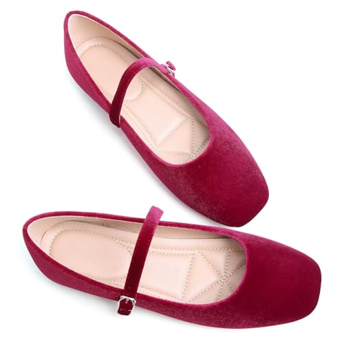 Image of TN TANGNEST Leather Flats for Women Retro Mary Jane Flats | Comfortable Square Toe Slip On Flats with Buckle Strap, Soft Work Flats Office Shoes