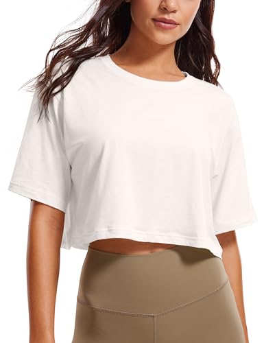Image of CRZ YOGA Pima Cotton High Neck Crop T-Shirt