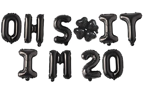 Image of Oh I'm 20! Latex Balloons 16 Inch Black Hallo Twenty Cheers to 20 Years Old Theme Decor for Man Woman Happy 20th Birthday Party Photo Studio Prop Flag Decorations Favors Supplies
