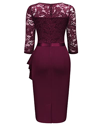 Image of Miusol Women's Retro V Neck Floral Lace Ruffle Style Cocktail Party Dress