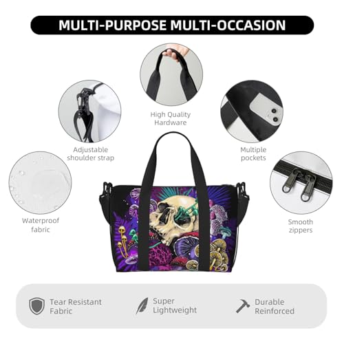 Laptop Tote Bag for Women Work - Mushrooms and Skull Gym Bag for Women Men, Personal Item Crossbody Travel Bags Carry On, Overnight Weekender Bags for Women Travel3