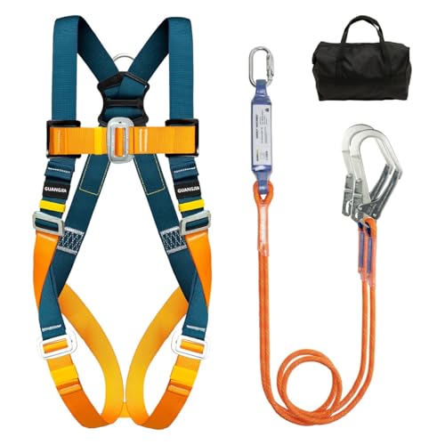 DIJJIG Kit de harnais de sécurité à 5 points avec 1,8 m de long Lanyards réglables Anti-chute Harnais de sécurité pour le corps entier pour le sauvetage...