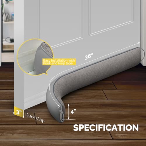 Image of fowong Door Draft Stopper for Bottom of Door 36 Inch Weighted Noise Blocker Soundproofing Draft Guard, Window Breeze Blocker Easy Install, Grey