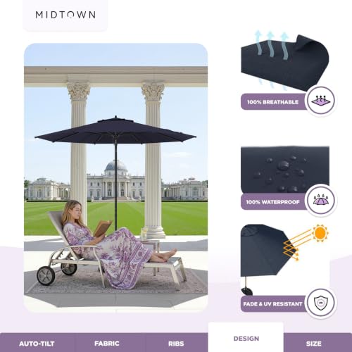 Image of Midtown Umbrellas Push and Pop - 10 Ft Patio Umbrella, Canvas Navy Canopy