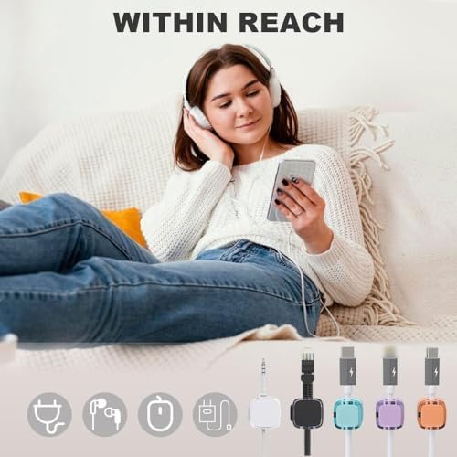 2026 Pack of 6 Cable Holder Cable Clips - Magnetic Self-Adhesive Cable Organiser with One-Handed Operation, Cable Management for USB Cable, Charging Cable, Power Cord and Audio Cable (White)