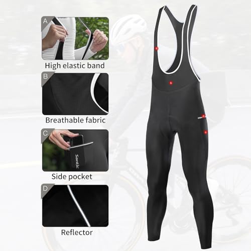 Santic Calça masculina de ciclismo de inverno acolchoada 4D térmica para clima frio com zíper, Preto