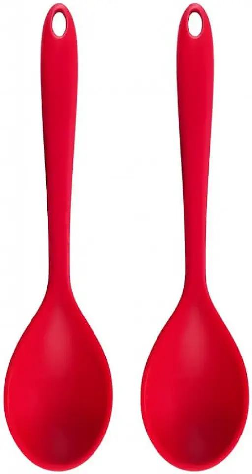 kit 2 Colheres de Silicone Vermelho Inteiriço 27 cm Resistente, Flexível e Antiaderente
