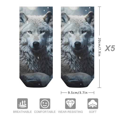 5 Pairs Wolf Sitting in The Snow Ankle Socks for Women Men Casual Crew Socks Athletic Running Low Cut Sock Lightweight & Breathable2