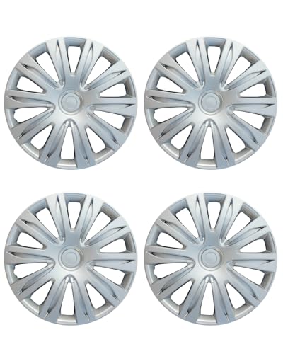 Image of ABX Hubcaps,15 inch hubcaps Set of 4, Wheel Rim Cover ABS Material, Snap On Car Truck SUV Replacement, for Toyota Camry Nissan Mazda etc, Silver