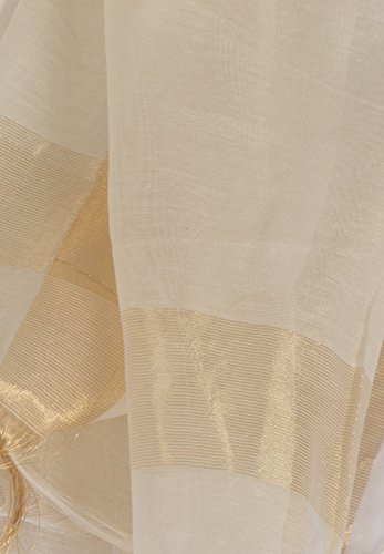 Image of YOUTHQUAKE Women's Chanderi Plain Silk Dupatta with Golden Border & Tassels