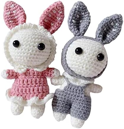 AAGAZA Handmade DIY Beginner Crochet Set Rabbit Make Your Own Doll All in Learn to Crochet for Gift, Blue andred (Color : Gray and Pink)
