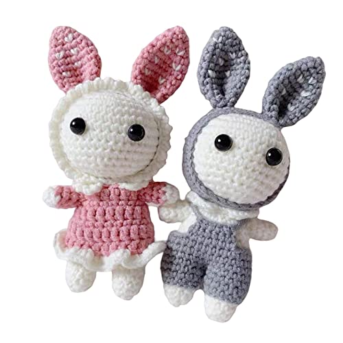 Aagaza Handmade Diy Beginner Crochet Set Rabbit Make Your Own Doll All In Learn To Crochet For Gift, Blue Andred (Color : Gray And Pink) #TOP16