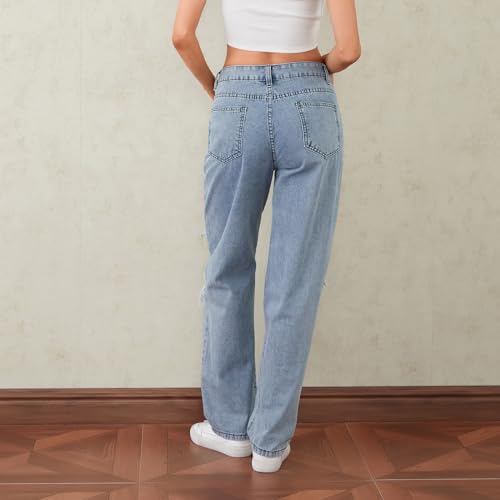 Mxiqqpltky Women Ripped Boyfriend Jeans High Waist Baggy Plus Size Aesthetics Wide Leg Denim Pants Distressed Y2K Streetwear4