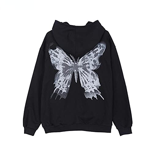 FangYuan Femmes Hip hop sweatwear Sweats à Capuche Femelle Automne Papillon imprimé Punk Zip Manteaux lâche mûres à Capuche esthétique-Le Noir_S Cover