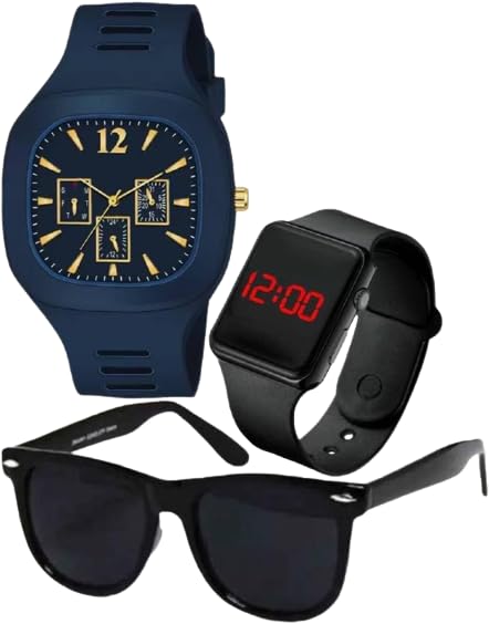 GIFFEMANS Analog Sports Watch,Digital Watch with Black Polarized Sunglasses for Men, Combo of 3 (Blue) (B0CKSWCNPB) Amazon Price History, Amazon Price Tracker