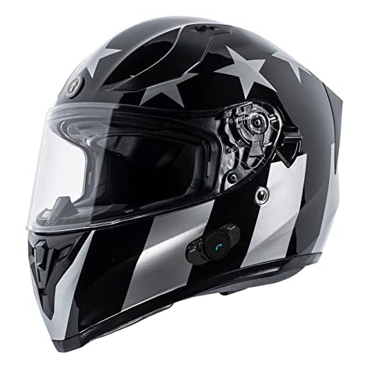 TORC T15B Bluetooth Integrated Full Face Motorcycle Helmet With Graphic (Gloss Black Captain Shadow,X-Large)