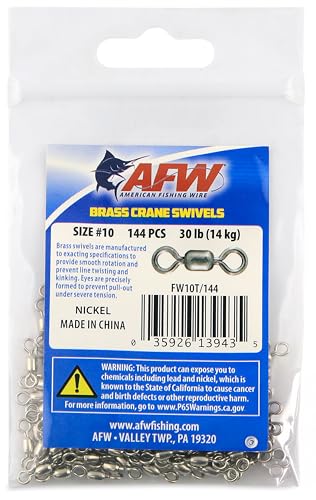 AFW Brass Crane Fishing Swivels Heavy Duty Barrel, #10 |30lb|144pcs|Nickel
