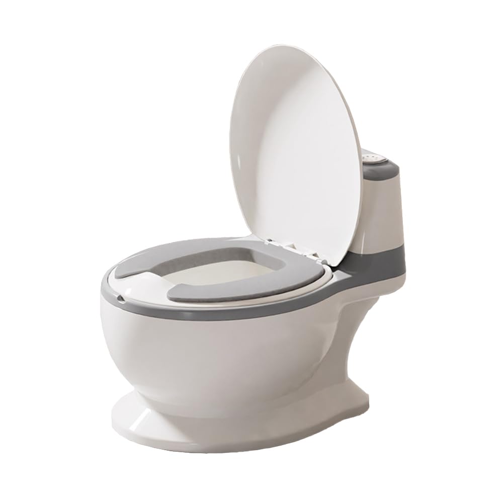 Ccarzzi Toddler Potty Training Baby Potty Toilet with Soft PU Cushion, Toilet Paper Storage Compartment, Cleaning Brush, Load-Bearing Capacity 40KG, for Boys and Girls (Grey)