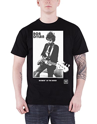 Bob Dylan T Shirt Blowing in the Wind Contrast Band Logo Official Mens Black XXL