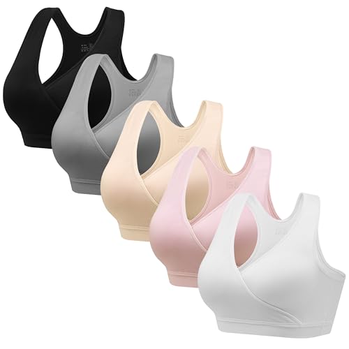Image of HBselect Nursing Bras for Breastfeeding, Maternity Nursing Sleep Bra Wireless Pregnancy Sleep Bralette 3/5 Pack