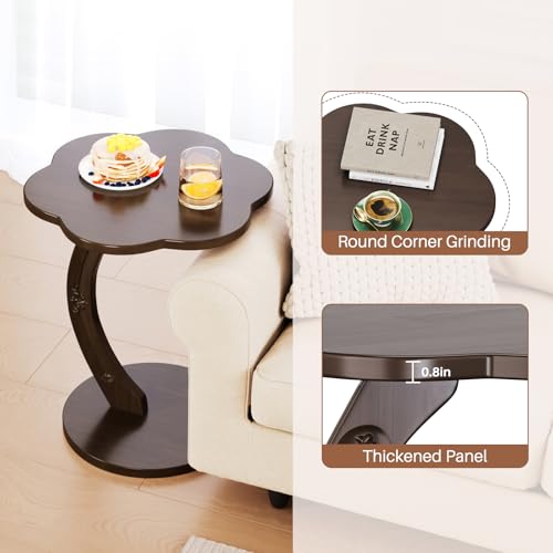 Image of Uniclinens C-Shaped Solid Wood Round End Table - Side Table for Couch, Sofa Tables Slide Under Couch for Living Room, Small Nightstand for Small Space, Dark Walnut