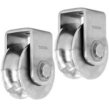2Pack Pulley Block U 304 Stainless Steel Pulley Roller, 3 Inch Heavy Duty Duplex Bearing Silent Grooved Wheel Loading 1760lbs/800Kg for Material Handling and Moving